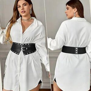 Womens Wide Belt Classic Black Stylish Luxury w Rivets Cinch Belt for Dresses